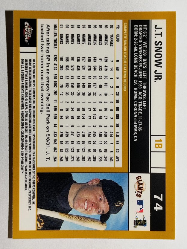 2002 Topps Chrome #74 J.T. Snow