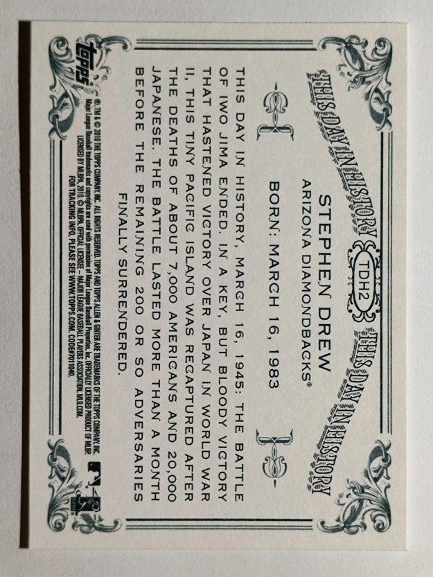 2010 Topps Allen and Ginter This Day in History #TDH2 Stephen Drew