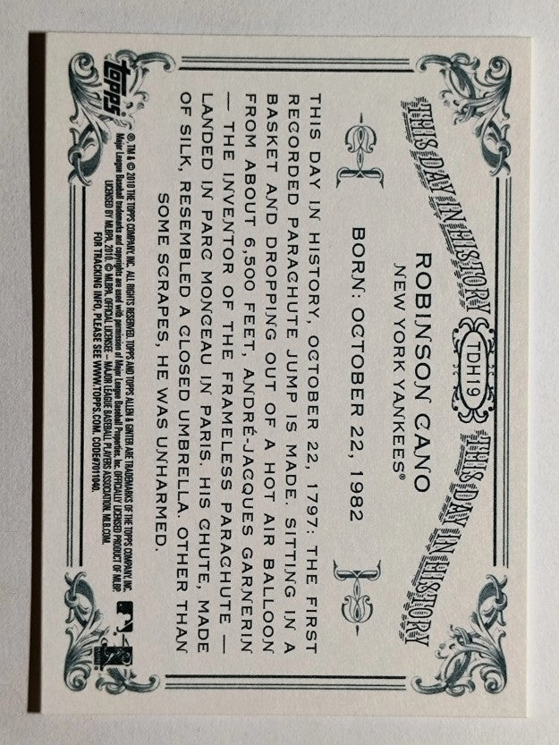 2010 Topps Allen and Ginter This Day in History #TDH19 Robinson Cano