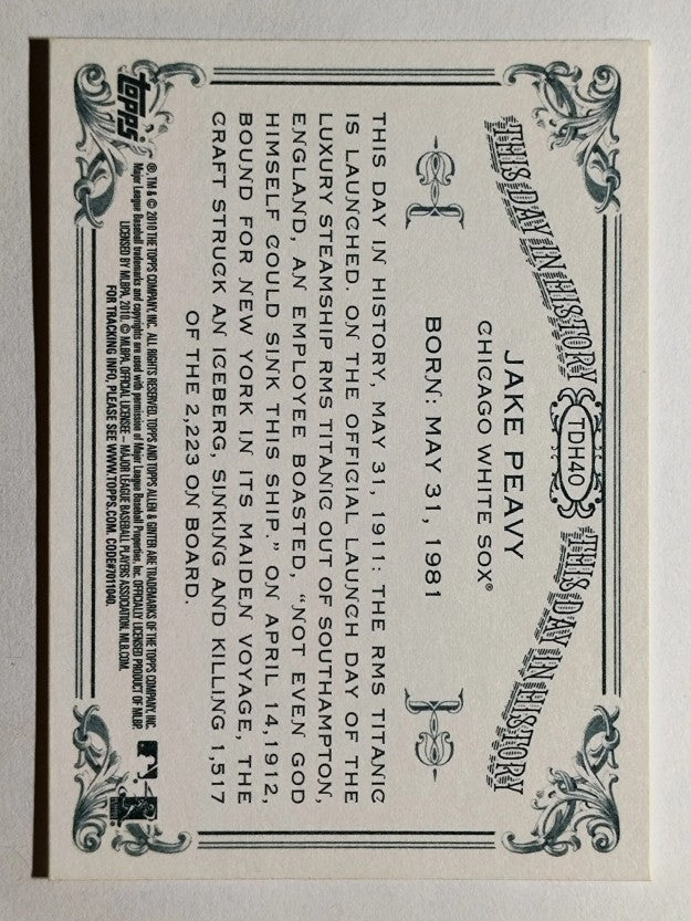 2010 Topps Allen and Ginter This Day in History #TDH40 Jake Peavy