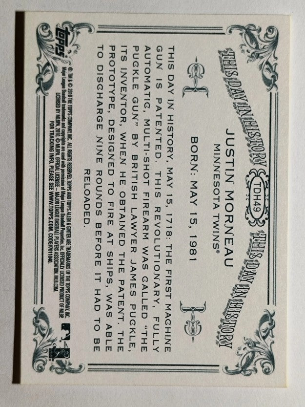 2010 Topps Allen and Ginter This Day in History #TDH49 Justin Morneau