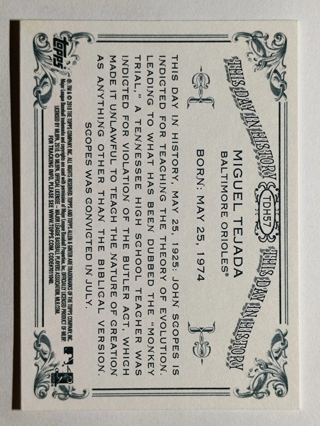 2010 Topps Allen and Ginter This Day in History #TDH57 Miguel Tejada