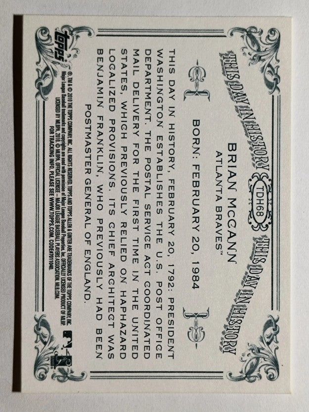 2010 Topps Allen and Ginter This Day in History #TDH68 Brian McCann