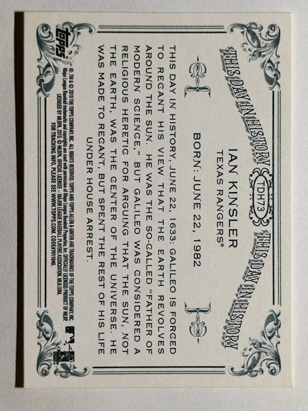 2010 Topps Allen and Ginter This Day in History #TDH73 Ian Kinsler