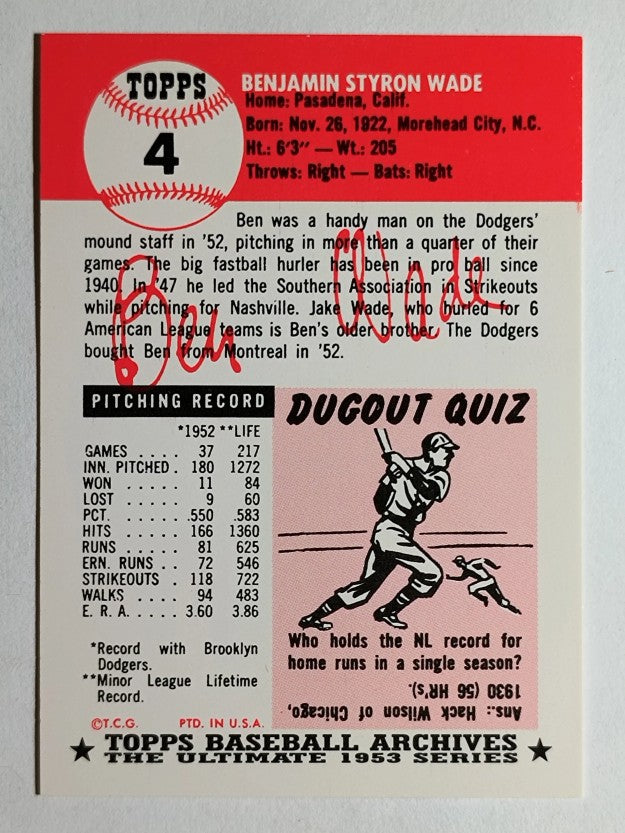 1991 Topps Archives '53 #4 Ben Wade