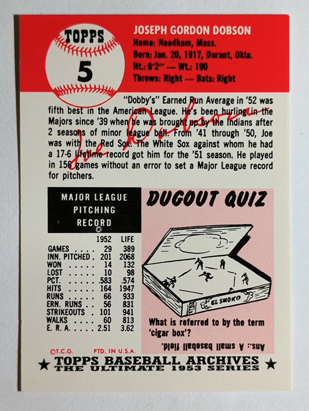 1991 Topps Archives '53 #5 Joe Dobson