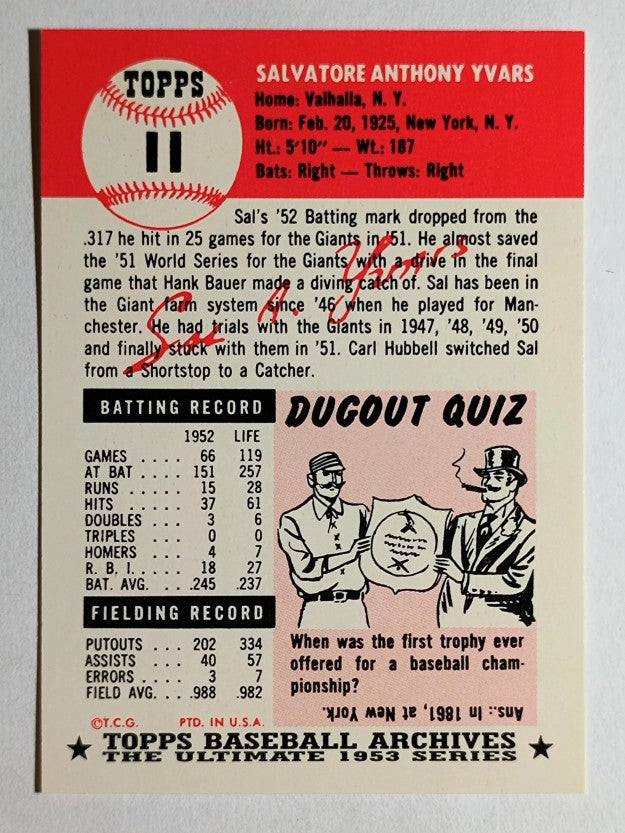 1991 Topps Archives '53 #11 Sal Yvars