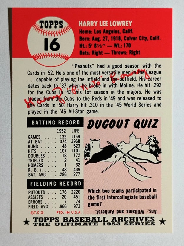 1991 Topps Archives '53 #16 Peanuts Lowrey