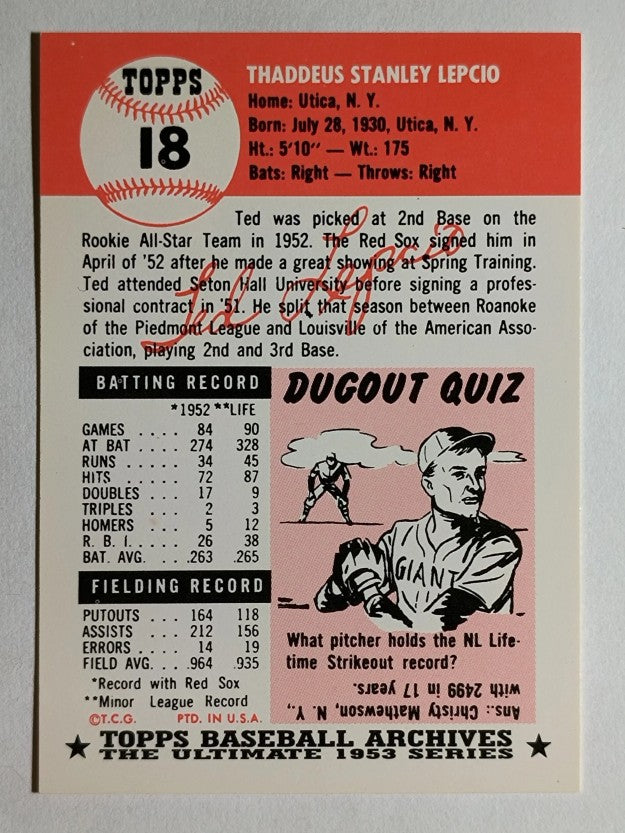 1991 Topps Archives '53 #18 Ted Lepcio