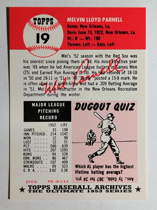 1991 Topps Archives '53 #19 Mel Parnell