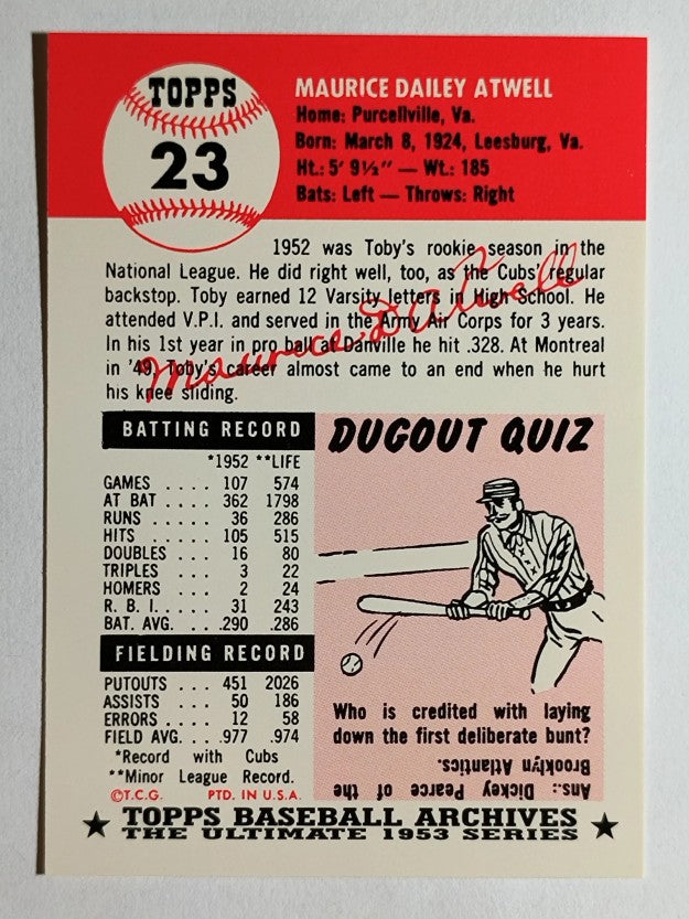1991 Topps Archives '53 #23 Toby Atwell