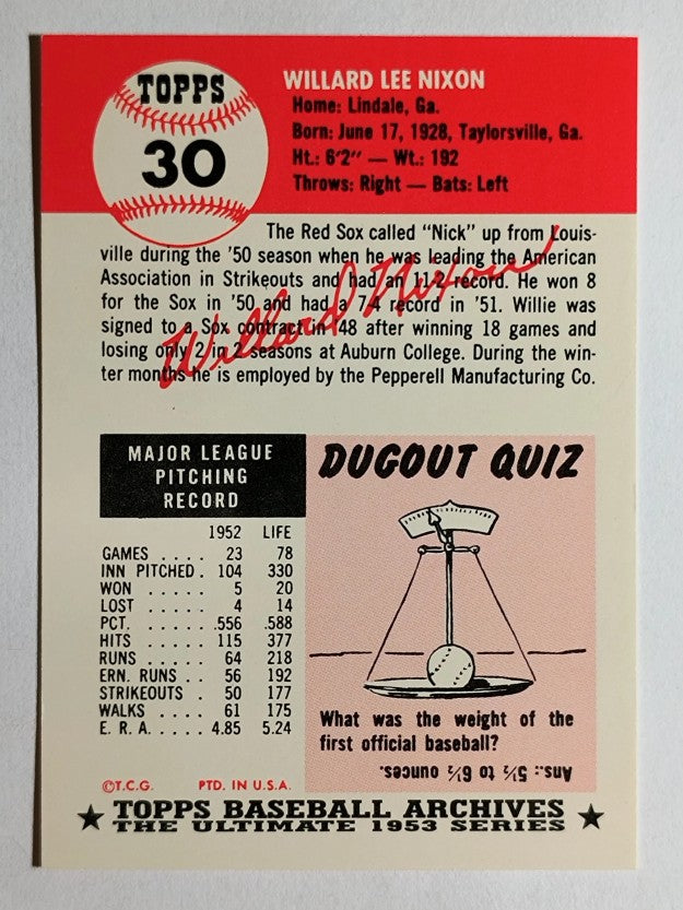1991 Topps Archives '53 #30 Willard Nixon