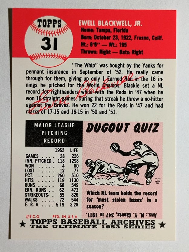 1991 Topps Archives '53 #31 Ewell Blackwell