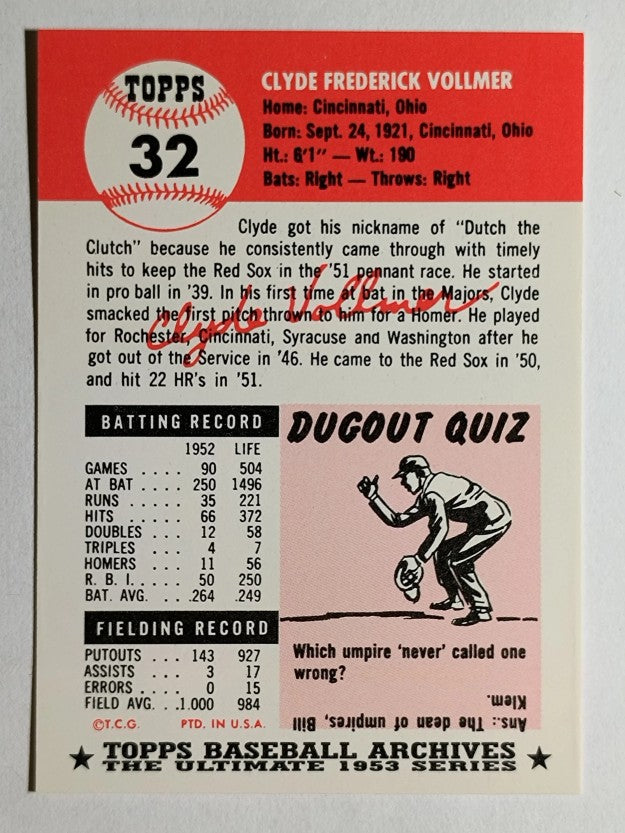 1991 Topps Archives '53 #32 Clyde Vollmer