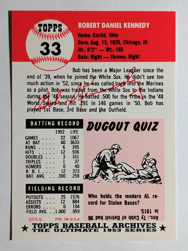 1991 Topps Archives '53 #33 Bob Kennedy
