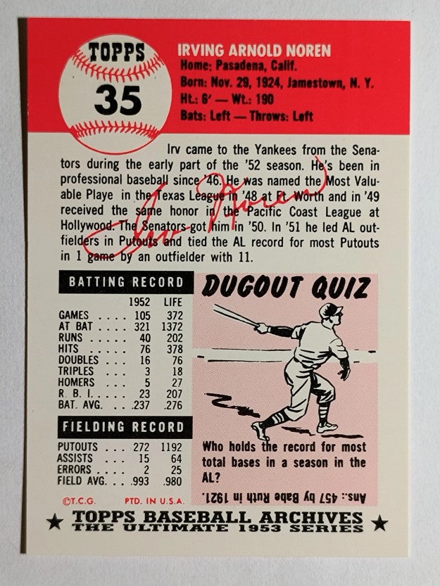 1991 Topps Archives '53 #35 Irv Noren