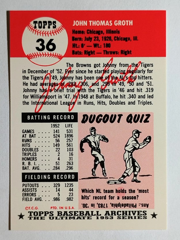1991 Topps Archives '53 #36 Johnny Groth