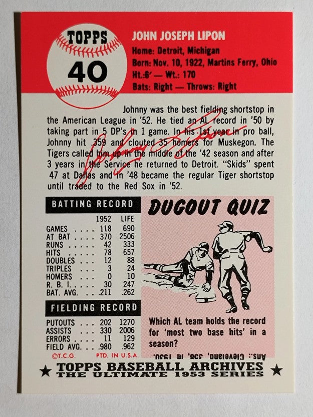 1991 Topps Archives '53 #40 John Lipon