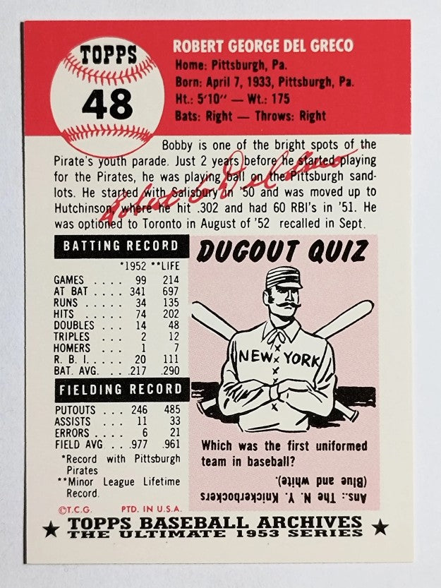 1991 Topps Archives '53 #48 Bob Del Greco