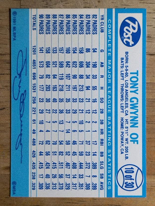 1991 Post #10 Tony Gwynn