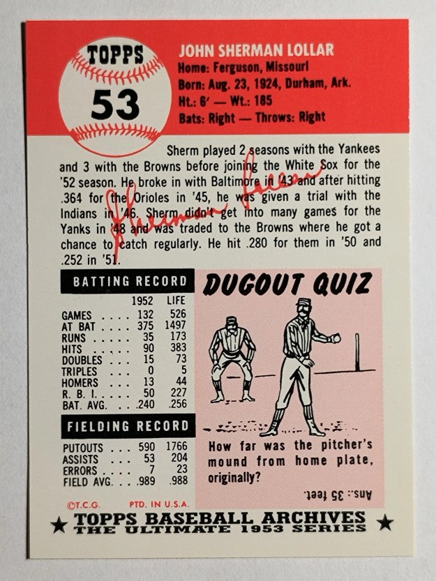 1991 Topps Archives '53 #53 Sherm Lollar