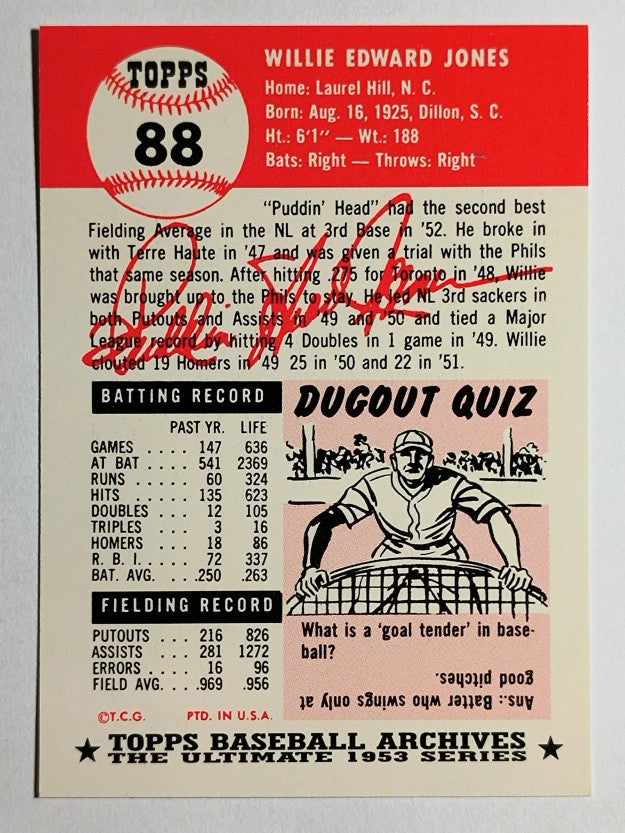 1991 Topps Archives '53 #88 Willie Jones