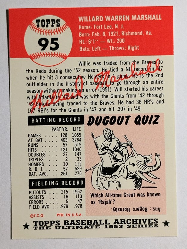 1991 Topps Archives '53 #95 Willard Marshall