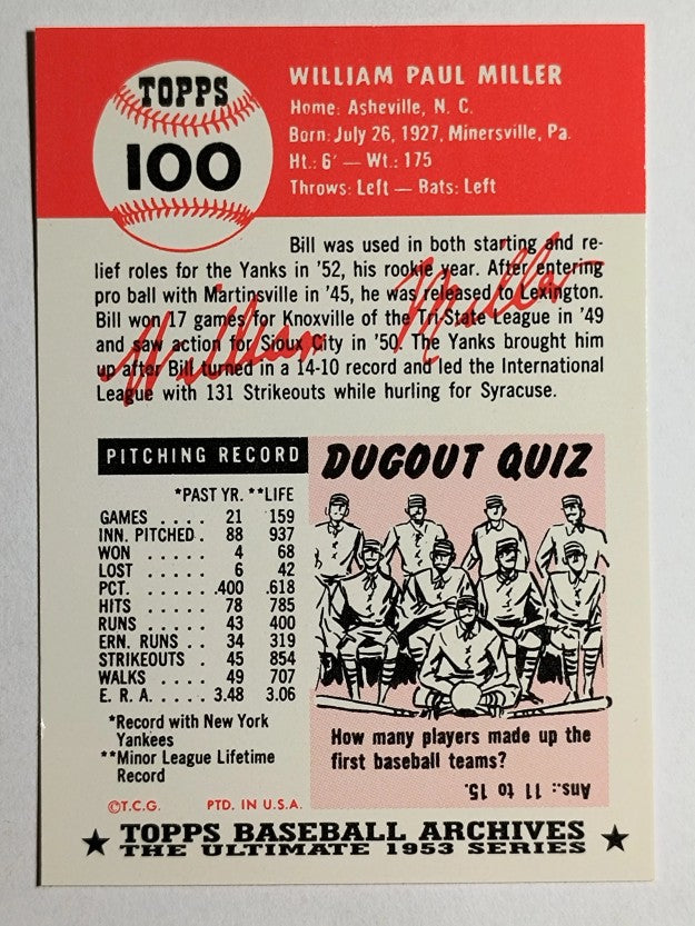 1991 Topps Archives '53 #100 Bill Miller