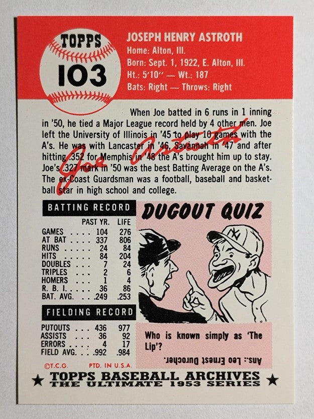 1991 Topps Archives '53 #103 Joe Astroth