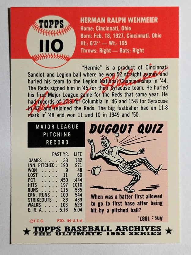 1991 Topps Archives '53 #110 Herman Wehmeier