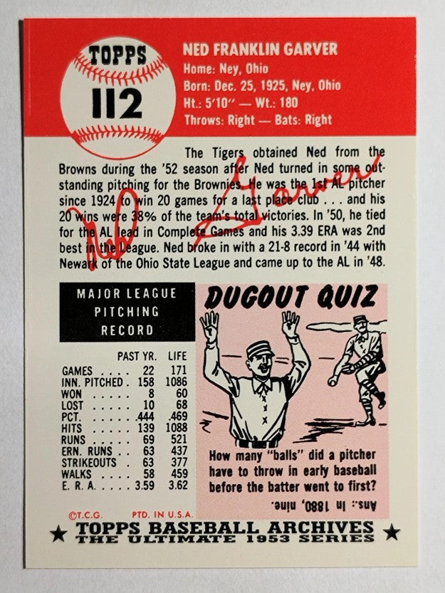 1991 Topps Archives '53 #112 Ned Garver