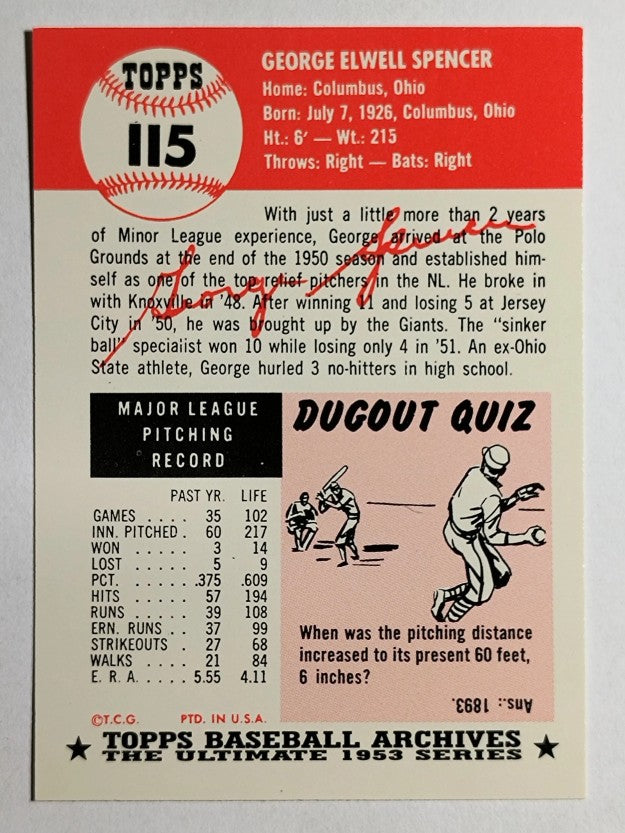1991 Topps Archives '53 #115 George Spencer