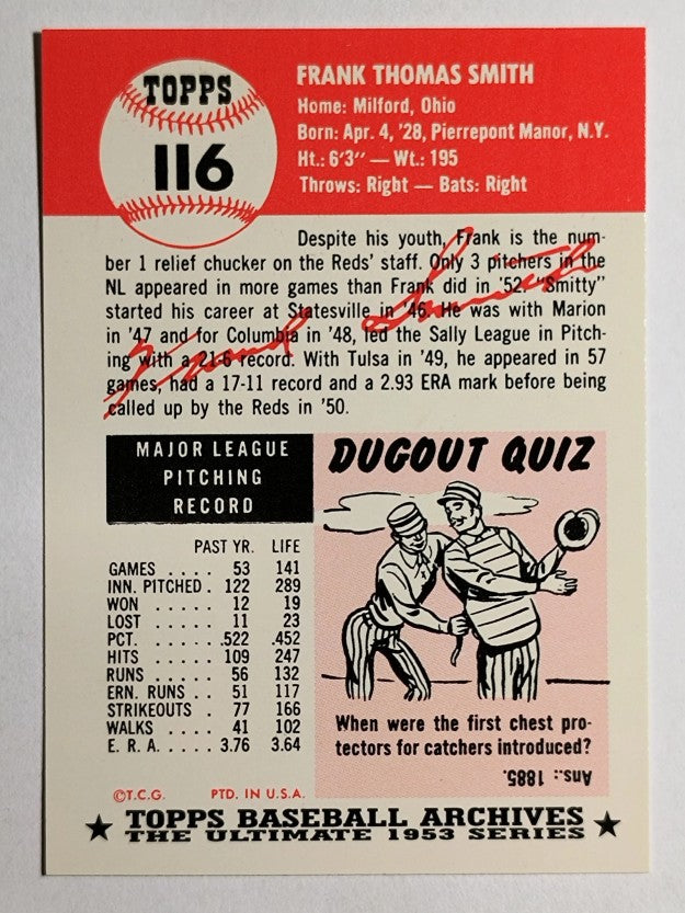 1991 Topps Archives '53 #116 Frank Smith