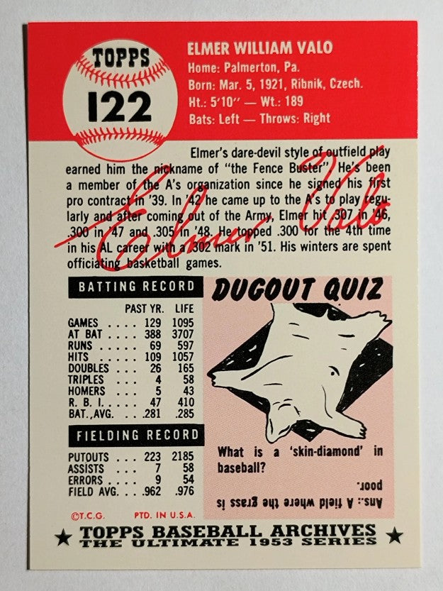 1991 Topps Archives '53 #122 Elmer Valo