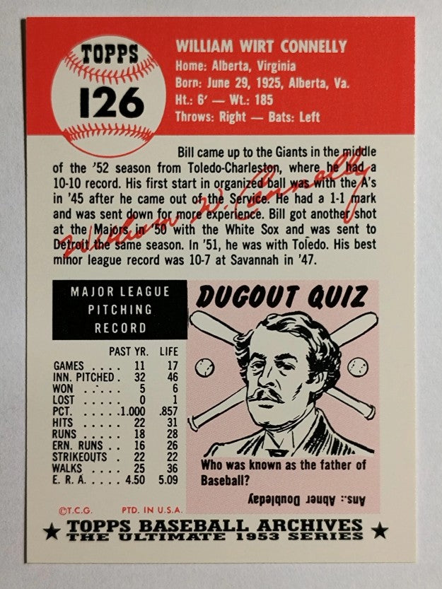 1991 Topps Archives '53 #126 Bill Connelly