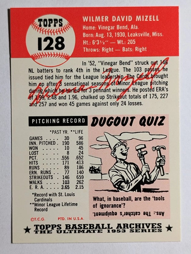 1991 Topps Archives '53 #128 Wilmer Mizell