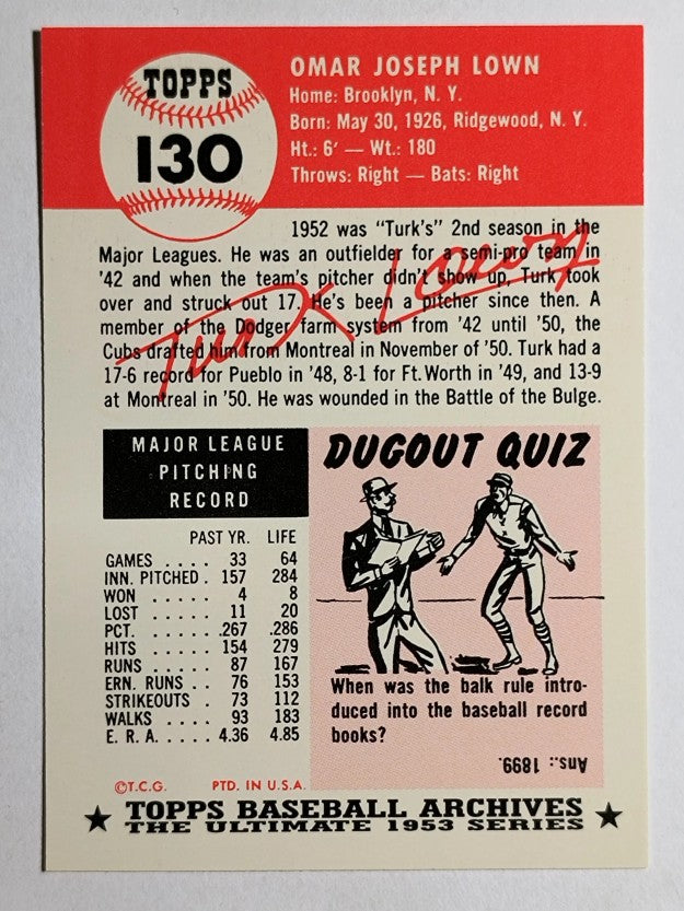 1991 Topps Archives '53 #130 Turk Lown