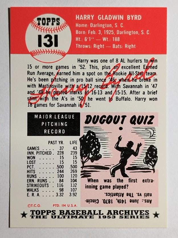 1991 Topps Archives '53 #131 Harry Byrd