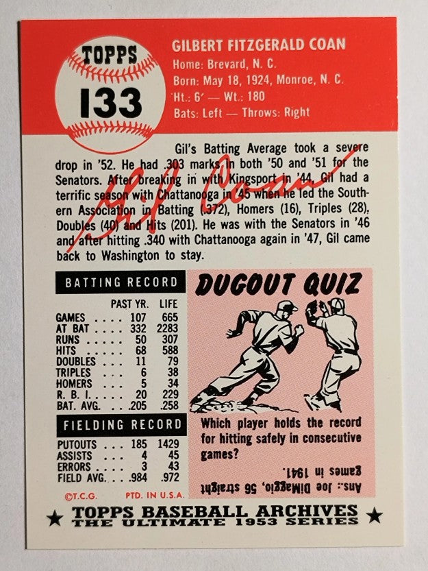 1991 Topps Archives '53 #133 Gil Coan