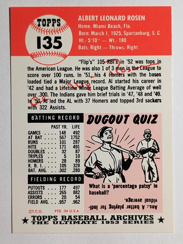 1991 Topps Archives '53 #135 Al Rosen