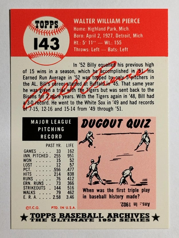 1991 Topps Archives '53 #143 Billy Pierce