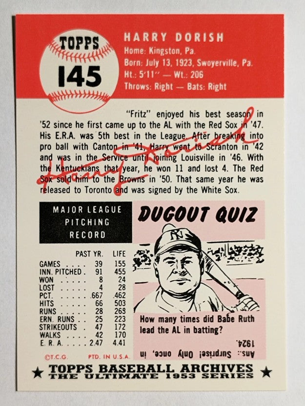 1991 Topps Archives '53 #145 Harry Dorish