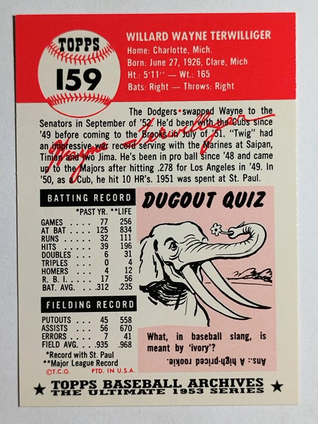 1991 Topps Archives '53 #159 Wayne Terwilliger