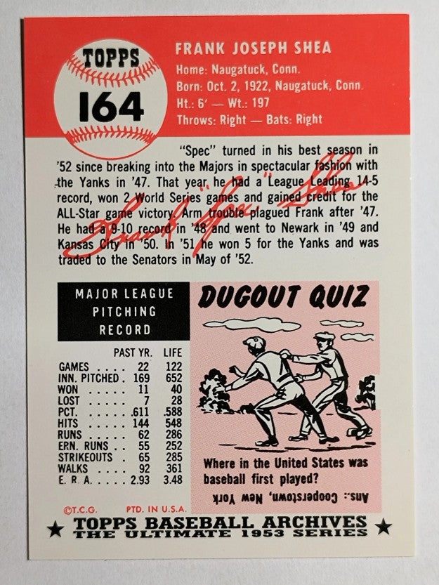 1991 Topps Archives '53 #164 Frank Shea