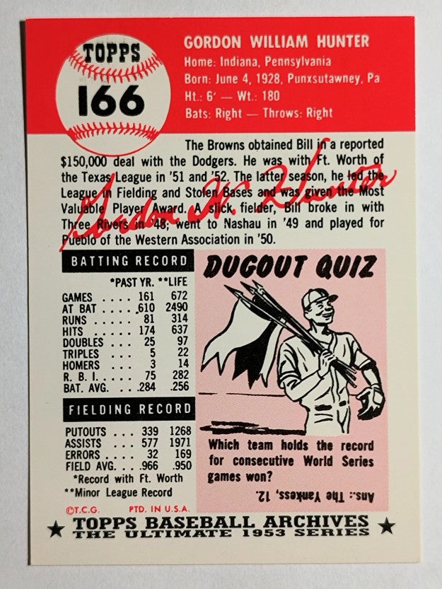 1991 Topps Archives '53 #166 Billy Hunter