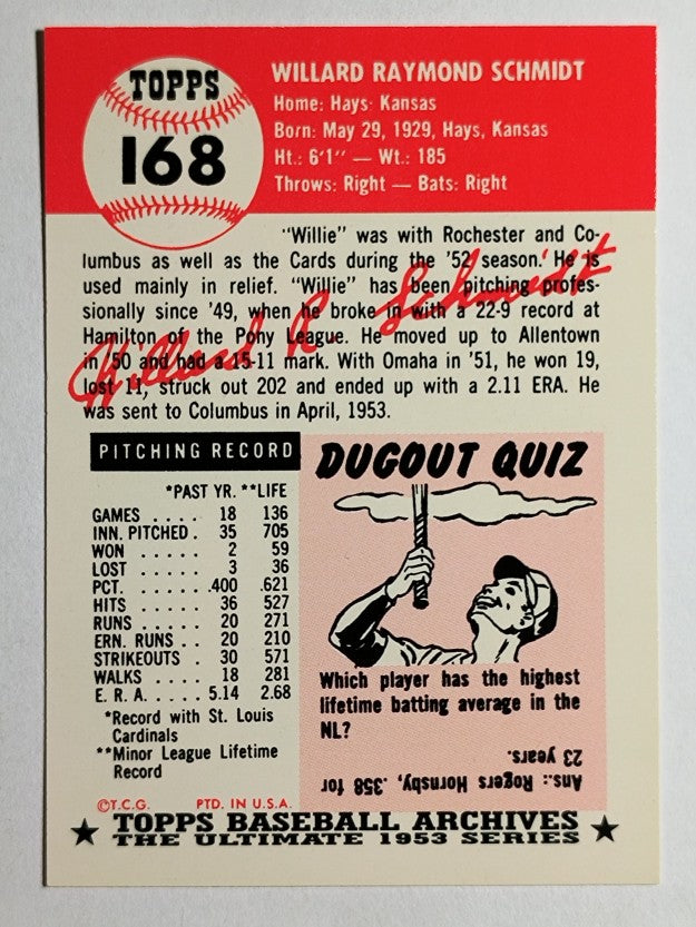 1991 Topps Archives '53 #168 Willard Schmidt