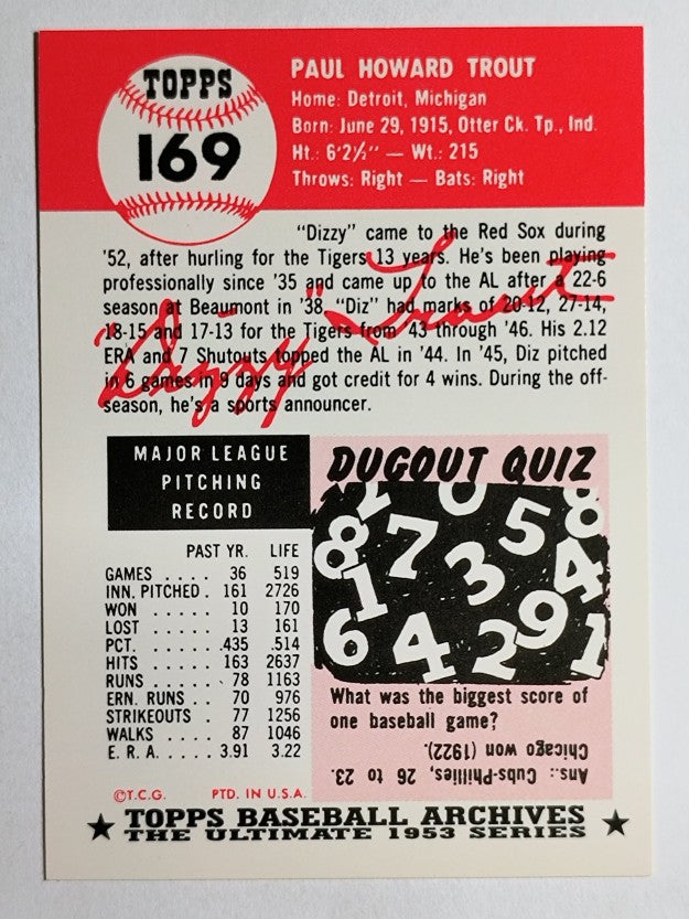 1991 Topps Archives '53 #169 Dizzy Trout