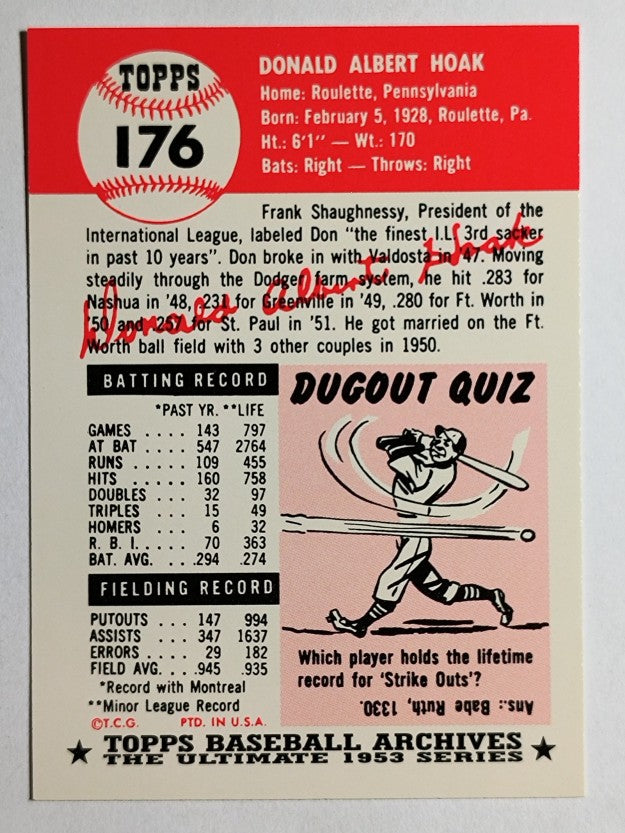 1991 Topps Archives '53 #176 Don Hoak