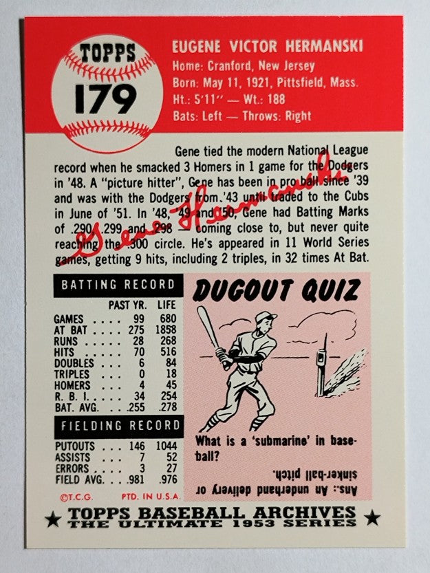 1991 Topps Archives '53 #179 Gene Hermanski