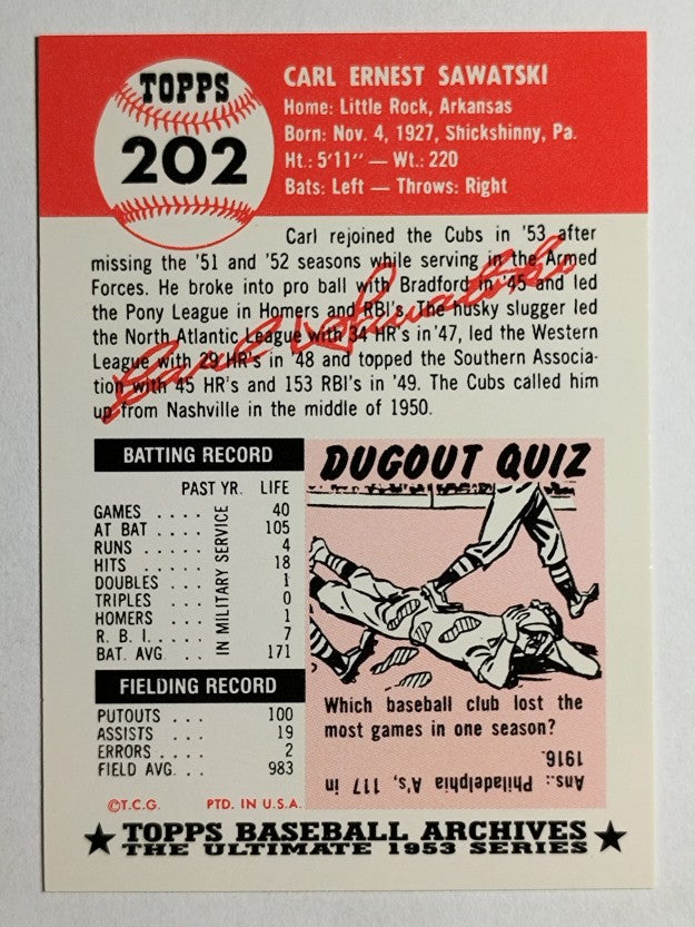 1991 Topps Archives '53 #202 Carl Sawatski